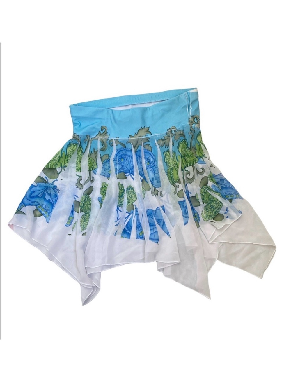 Vintage Y2K KumBaYa Strapless Tube Top Blue Green Floral Handkerchief Hem Size S - Picture 3 of 9